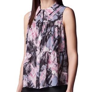 Simply Vera Vera Wang Chiffon Button Down Sleeveless Top Purple/Black Women’s Sm
